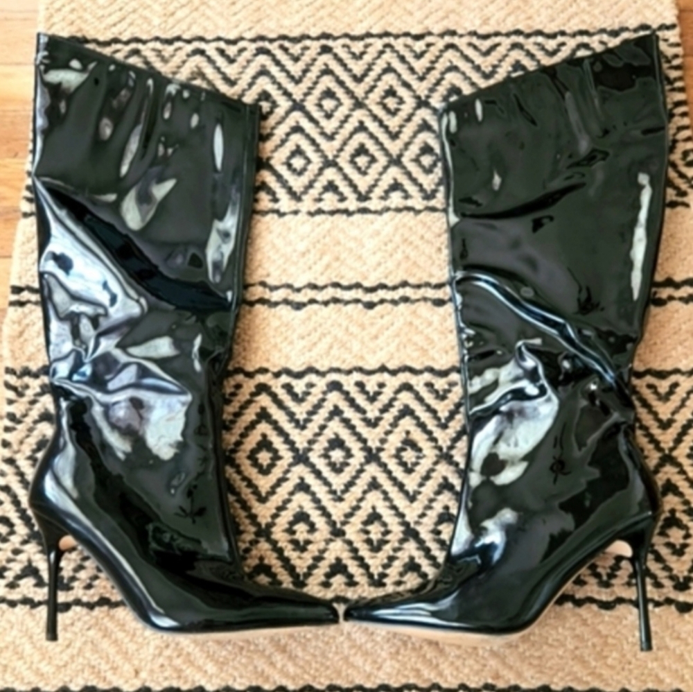 Black Patent Leather Knee-High Boots